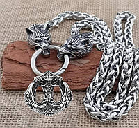 Ожерелье с волками и воронами Одина (сталь) 2е плетение