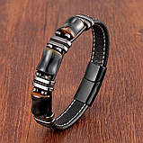 Браслети тигрове око 3 камені плоскі (сталь-шкіра), фото 2