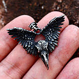 Кулон Череп ворона з крилами (сталь), фото 3