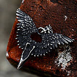 Кулон Череп ворона з крилами (сталь), фото 4