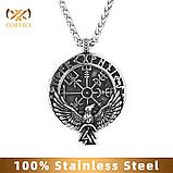 Кулон Ворон Вегвізир Валькнут подвійний (сталь), фото 2