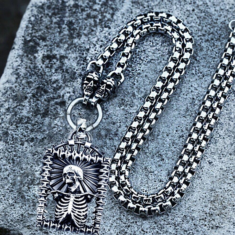 Намисто з 2 черепами+Memento mori. М-венеція (сталь)