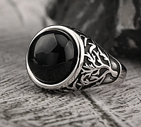 Перстень Черное Древо с обсидианом (сталь )