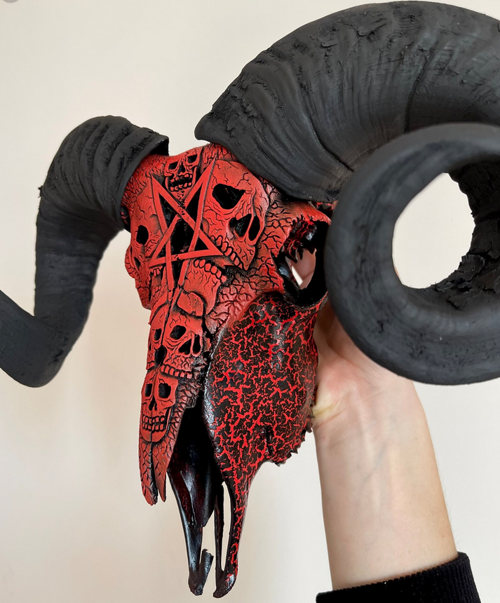 Череп Барана з Пентаграмою і черепами (натуральний ), фото 1