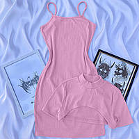Женский базовый Костюм: топ + платье Ткань: плотный и качественный рубчик XS-S, Розовый