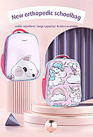 Ортопедичний шкільний рюкзак для дівчинки 1 2 3 4 5 клас, каркасний дитячій портфель в школу, пудровий