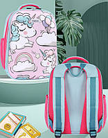 Рюкзак шкільний з ортопедичною спинкою для дівчинки 1 2 3 клас, каркасний дитячий портфель з єдинорогом