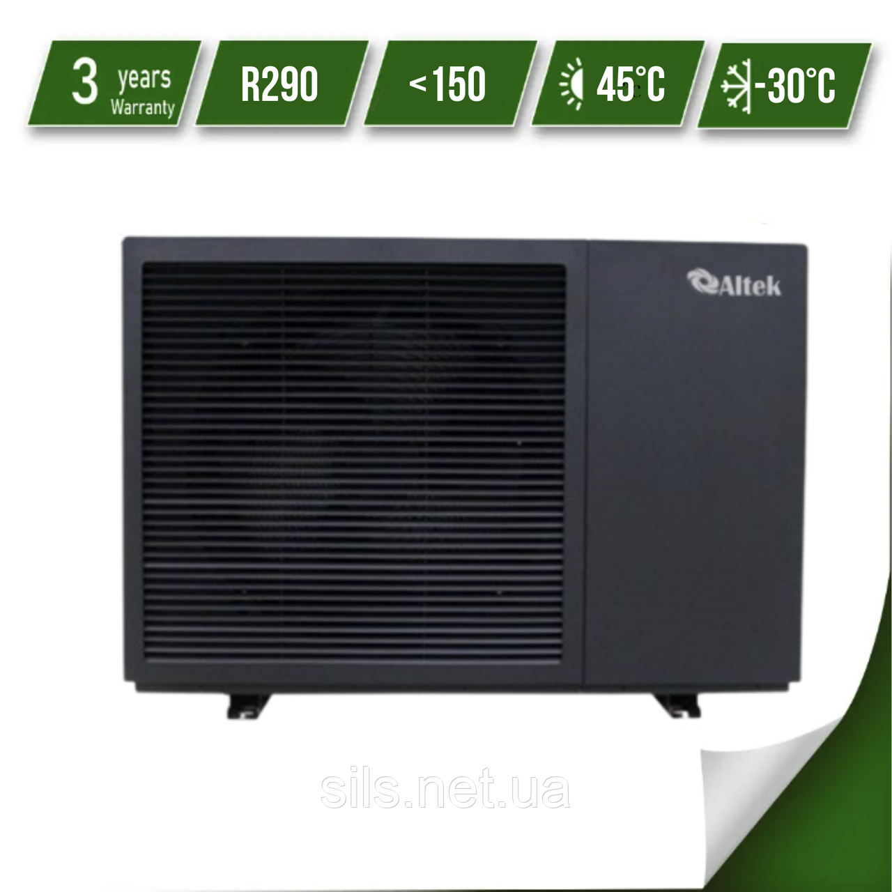 Тепловий насос Altek Total 12 mono 380V R290 потужністю 15.2 кВт, 380 В, площа охолодження/обігріву до 150 м2