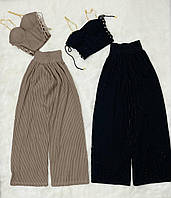 Трендовый женский Костюм топ с имитацией корсета + брюки из плотной и качественной ткани M/L, Бежевый