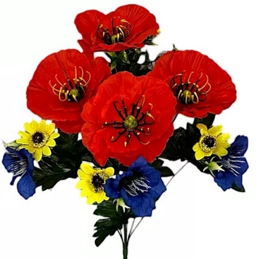 Штучні квіти букет маки, волошки, соняшники Україна, 51см (10 шт в уп)