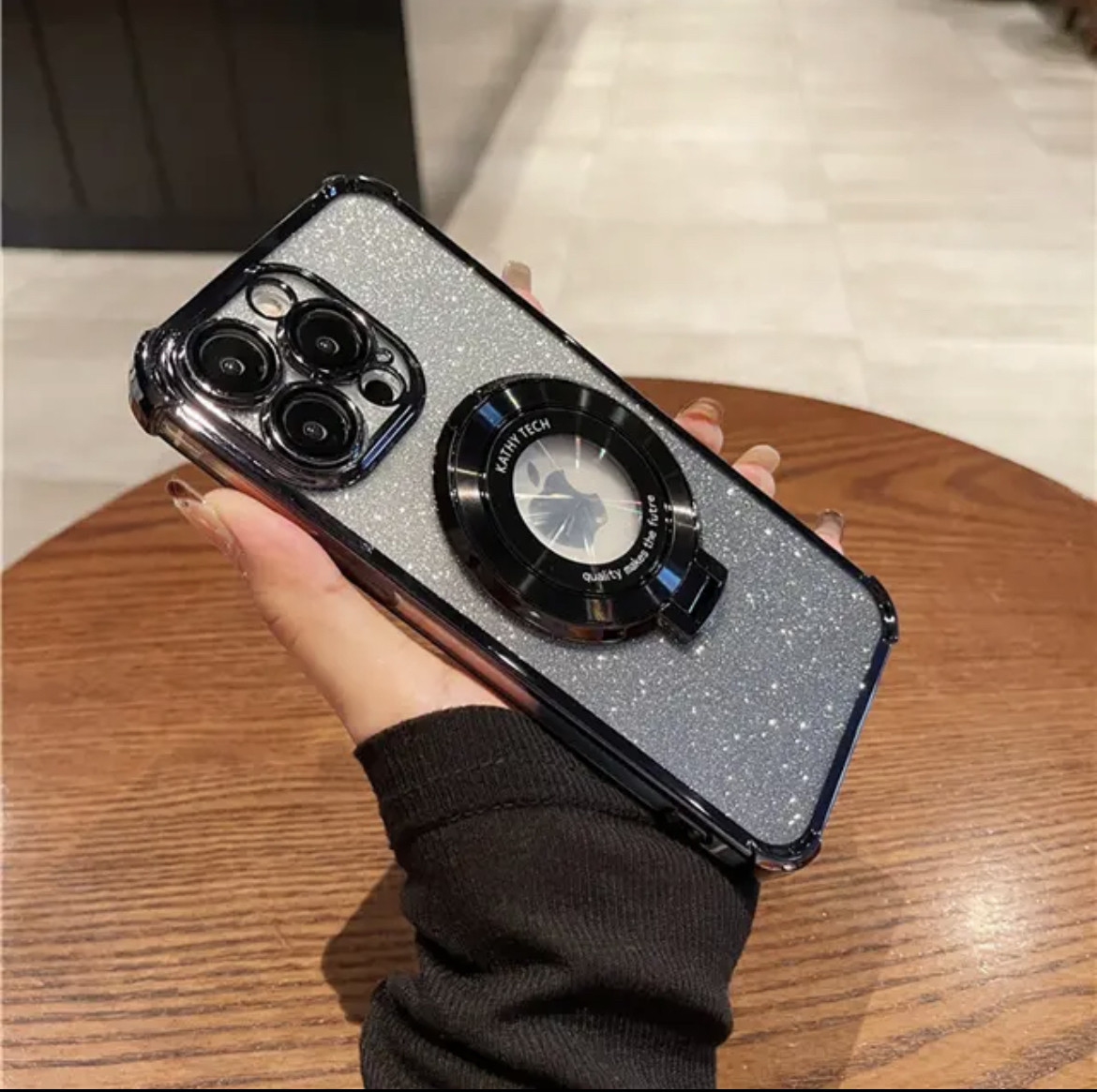 Чохол MagSafe для IPhone 15 Pro силіконовий + кільце тримач, black