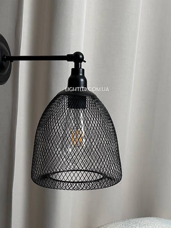 Чорне бра лофт з сітчастим плафоном (07-W144-1 BK), фото 1