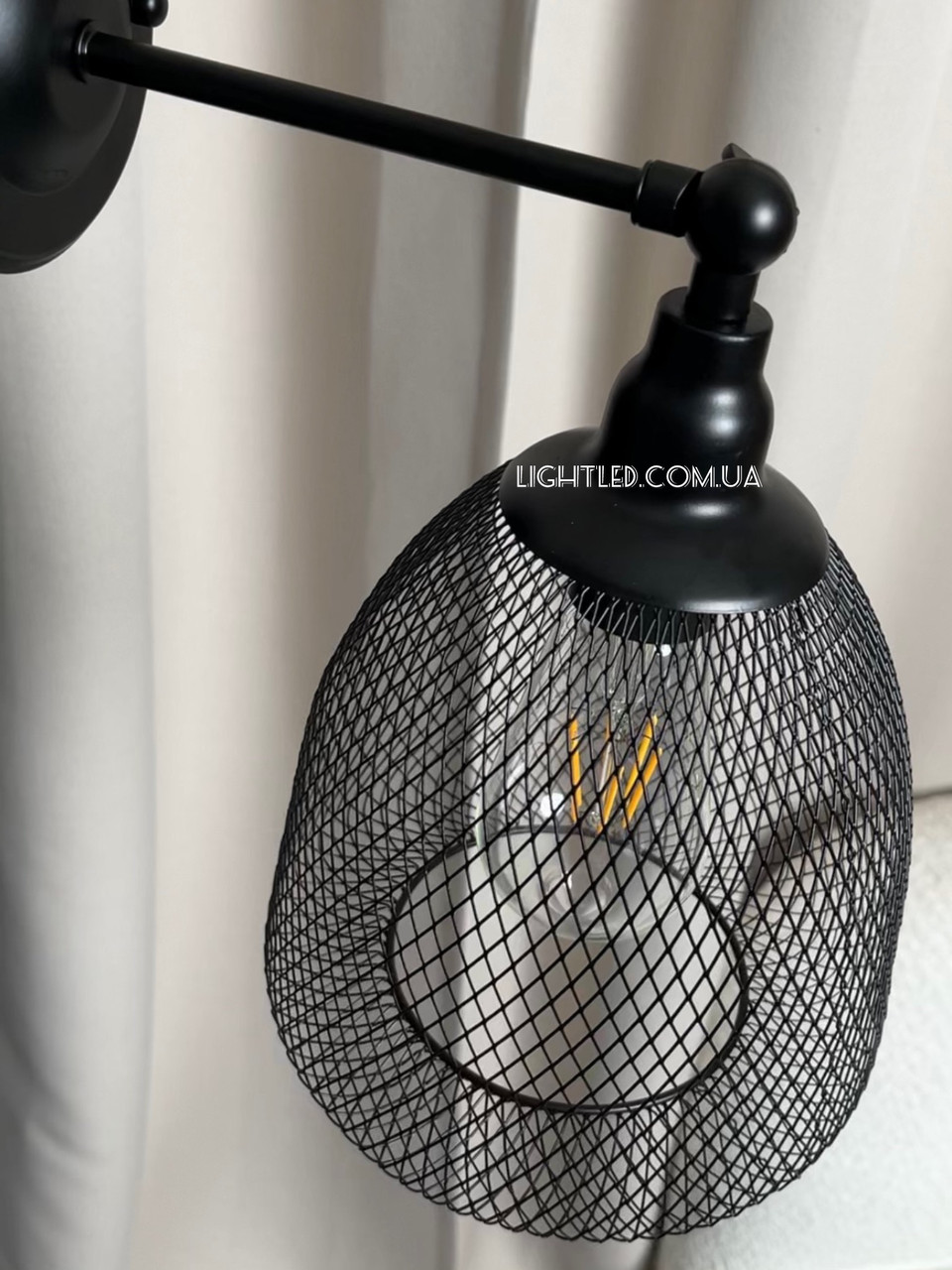 Чёрный бра лофт с сетчатым плафоном (07-W144-1 BK): продажа, цена