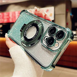 Чохол MagSafe для IPhone 15 Pro силіконовий + кільце тримач, black