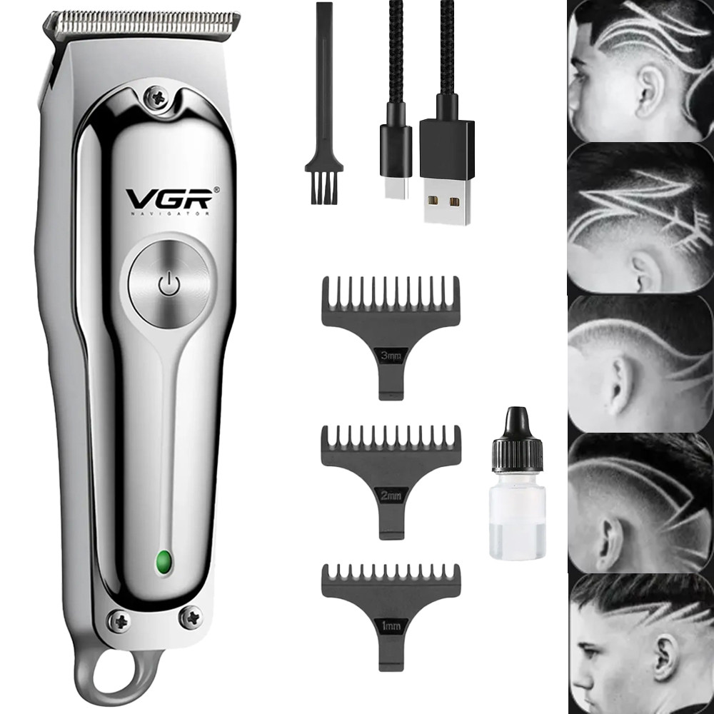 Бездротова машинка для стрижки USB, VGR V-071 / Професійний тример-машинка для стрижки та гоління, фото 1
