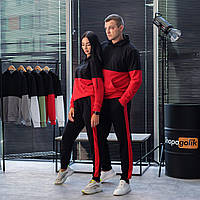Спортивный костюм весенний летний мужской и женский парный Худи + Штаны черно-красный