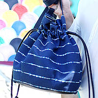 Женская сумка мешок Torba Белые полосы на синем фоне
