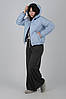 Жіноча блакитна коротка демісезонна стьобана куртка з капюшоном, фото 4