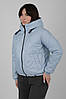 Жіноча блакитна коротка демісезонна стьобана куртка з капюшоном, фото 2