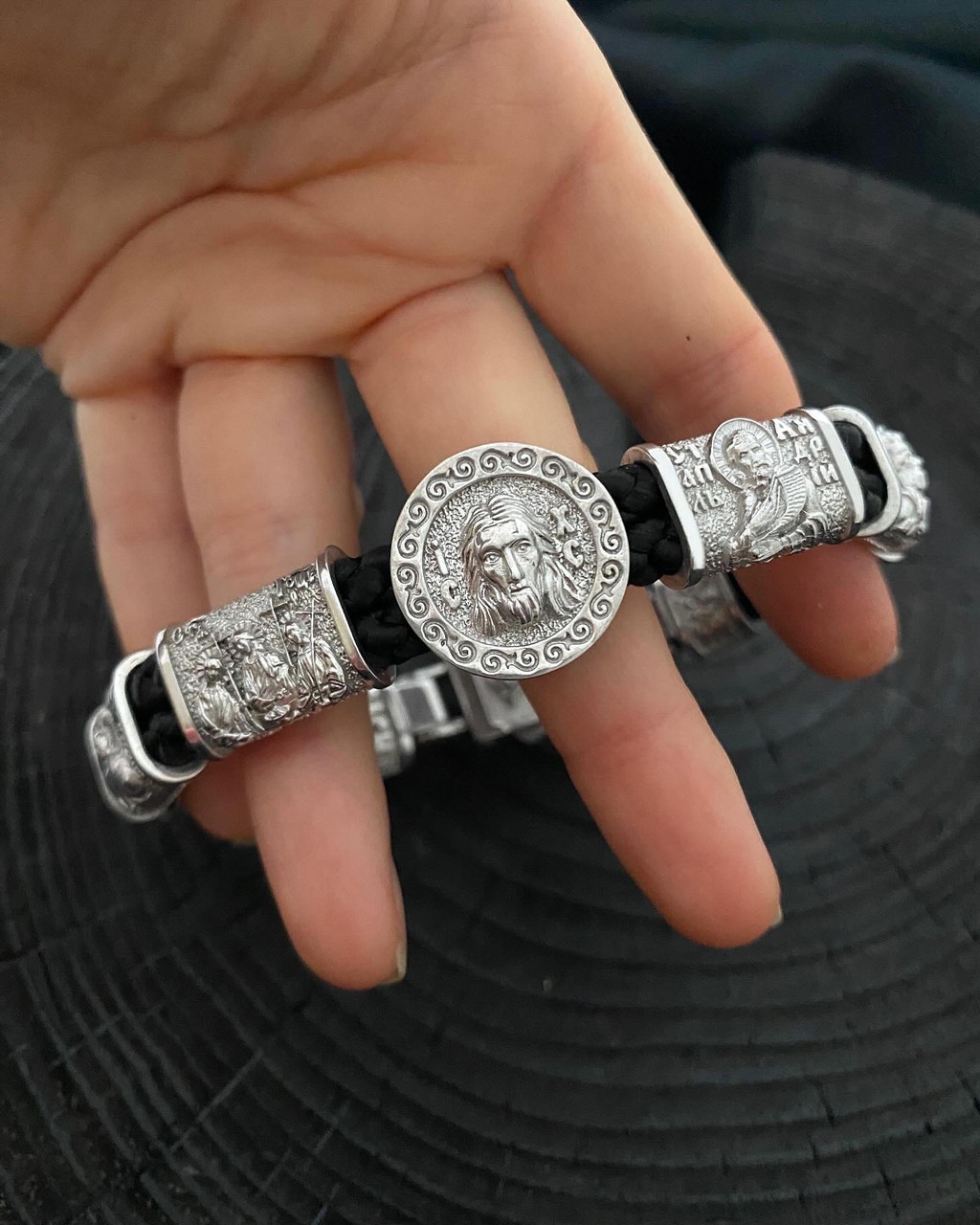 Срібний православний браслет із покриттям ролики, фото 1