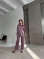 Стильний костюм жіночий сорочка та штани вільного крою леопардовий принт 42-44 46-48
