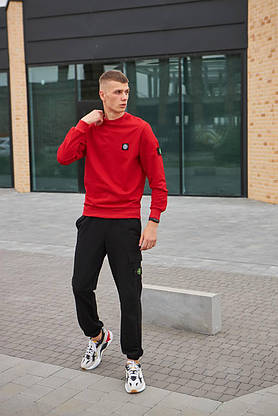 Мужской спортивный костюм Stone Island с жилеткой красно черного цвета 3в1 костюмы весна-осень модные, фото 4