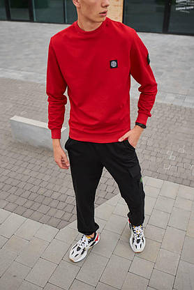 Мужской спортивный костюм Stone Island с жилеткой красно черного цвета 3в1 костюмы весна-осень модные, фото 6