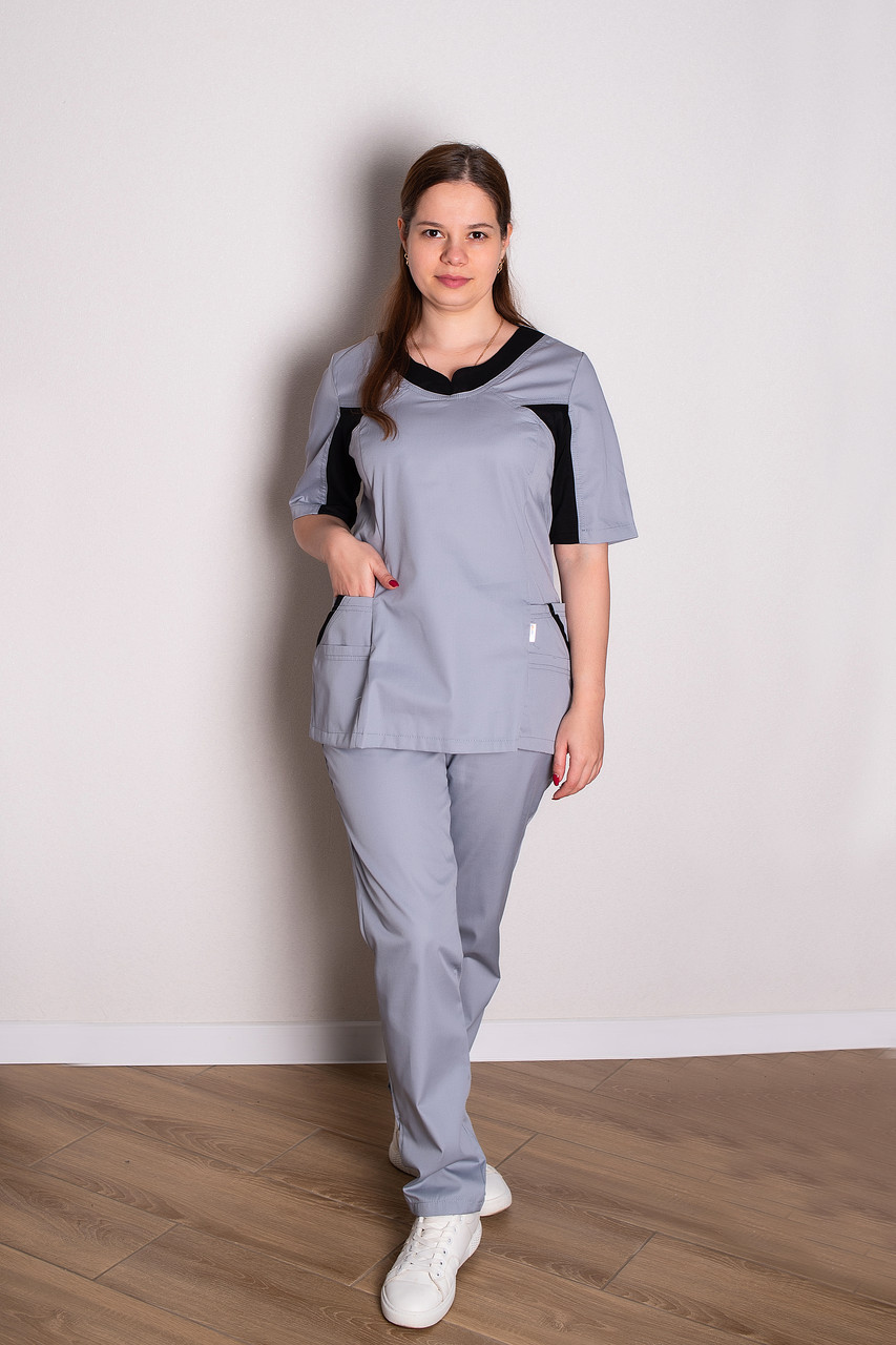 Медичний костюм 3272 (стрейч-коттон, сірий, р.42-60) Хелслайф, фото 1