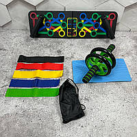 Набор для тренировок (Доска для отжиманий, Тренажер колесо и Фитнес резинки) Тренажеры для спорта и фитнеса AM
