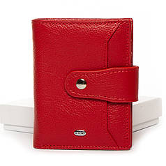 Кошелек женский красный на кнопке маленький кожаный монетница снаружи и 6 кармана для карт Dr. Bond WN-23-15