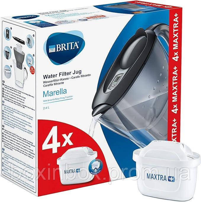 Фільтр для води Brita Marella синій вкл. 4 фільтрувальні картриджі Maxtra+Brita Filter Advantage Pack УЦіНКА