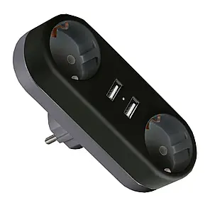 Двійник Euroelectric з заземленням та USB портами чорний EE-2/2USB-16A(black), фото 2