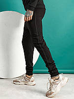 Стильные мужские спортивные штаны черные на манжете трикотажные,качественные зауженные штаны с лампасами