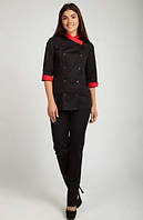 Жіночий костюм (уніформа) кухара чорний на гудзиках тканина батист (розмір 42-60)
