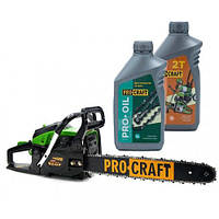 Бензопила Procraft GS450 + Масло 2T 1л + Масло для цепи Procraft 1л