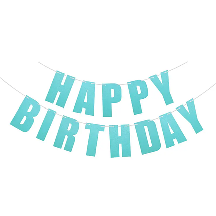 Прапорці паперові Happy Birthday з глітером | Бірюзовий, фото 1