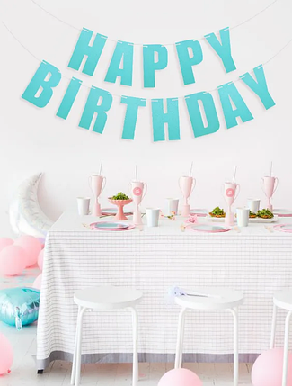 Прапорці паперові Happy Birthday з глітером | Бірюзовий, фото 3