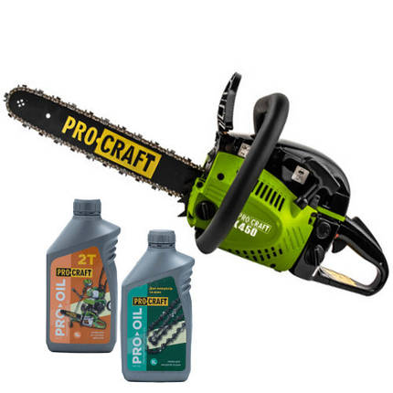 Бензопила Procraft K450 + Олива 2T 1л + Олива для ланцюга Procraft 1л, фото 1