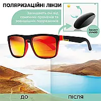 Очки стильные солнцезащитные поляризационные Kdeam KD 156 с чехлом для мужчин и женщин Черно-оранжевые