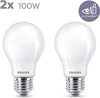 Матовая лампочка Philips LED Classic A60, 2 упаковки [E27, винт Эдисона], эквивалент 10,5 Вт – 100 Вт