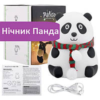 Ночник Панда c аккумулятором Ночник Панда с шарфом новогодний Детский силиконовый светильник