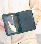 Обкладинка для ID паспорта жіноча шкіряна зелена з тисненням Герб Тризуб Калина | Обкладинка на права 4 відділа, фото 4