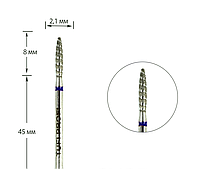 Фреза для манікюру TUFI profi PREMIUM алмазна торнадо пуля 244 021LXВ 2,1 мм синя насічка