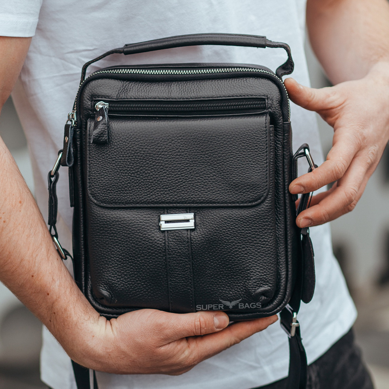 Чоловіча сумка через плече із натуральної шкіри Tiding Bag 1079734 чорна
