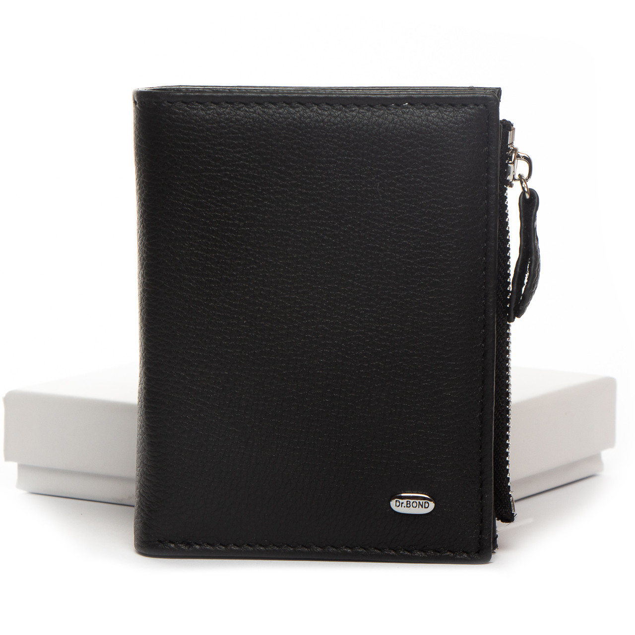 Кошелек женский черный на кнопке маленький кожаный монетница снаружи 4 кармана для карт Dr. Bond WN-23-10