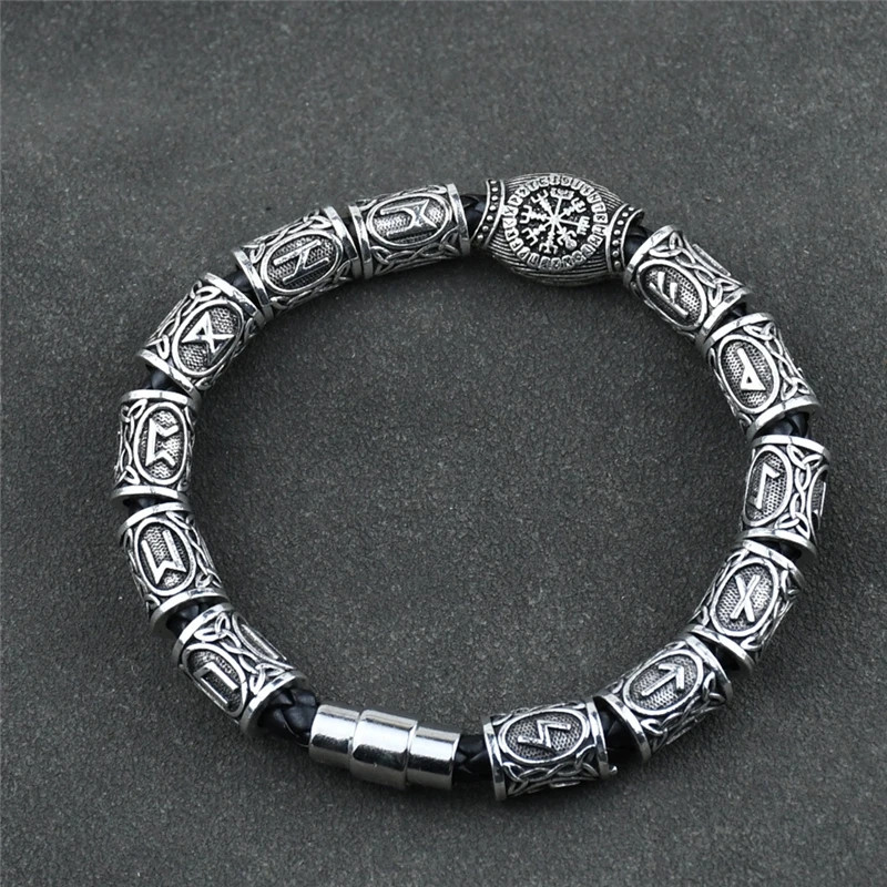 Чоловічий браслет у скандинавському стилі "Shlem Runes" з авторським дизайном + авторський мішок "Vikings"