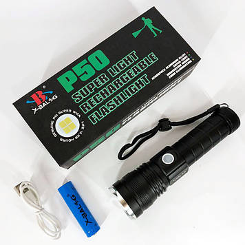 Потужний акумуляторний лід ліхтарик Bailong BL-P03-P50 Тактичні ліхтарі | Кишеньковий TC-498 міні ліхтар