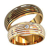 Стильные эксклюзивные золотые обручальные кольца 585* пробы с эмалью в полоску