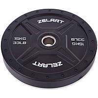 Блины (диски) бамперные для кроссфита Zelart Bumper Plates TA-2258-15 50,4мм 15кг черный