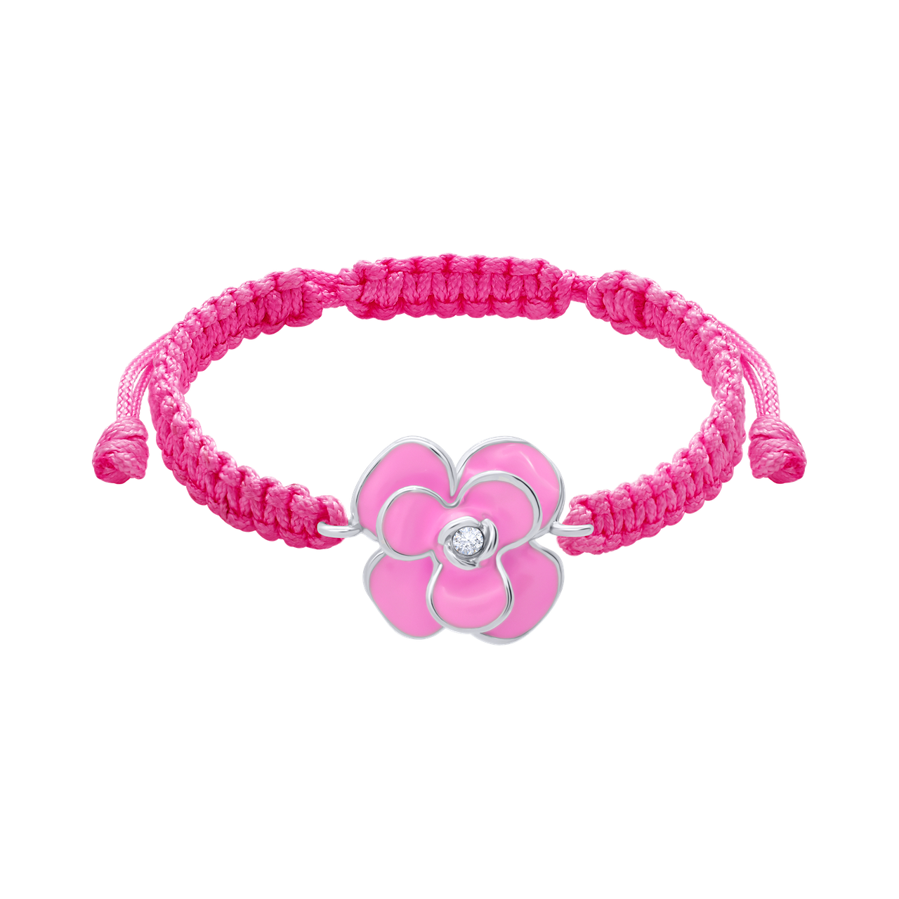 UmaUmi Браслет плетений Піон з рожевою емаллю і фіанітом, фото 1